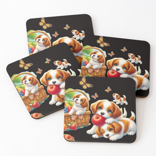 Item preview, Puppy brittany dogs fruits and butterflies designed and sold by DamioPolArt.