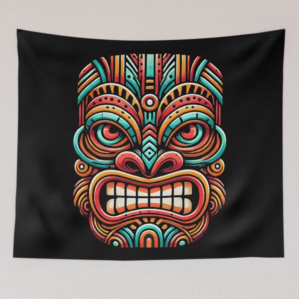Item preview, culture Tribal Mask Design - Colorful Polynesian Inspired Ethnic Art Illustration designed and sold by DrawHandArt.