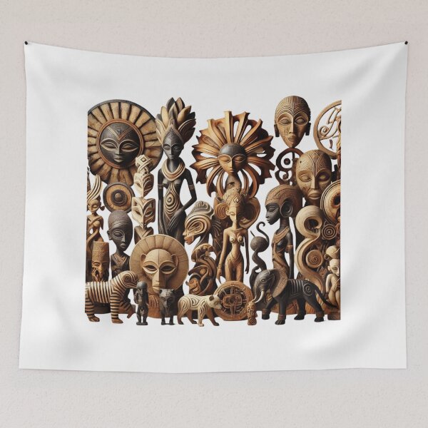 Item preview, Traditional African Art Sculptures – Intricate Wooden Carvings and Cultural Patterns designed and sold by RelaxMusic.