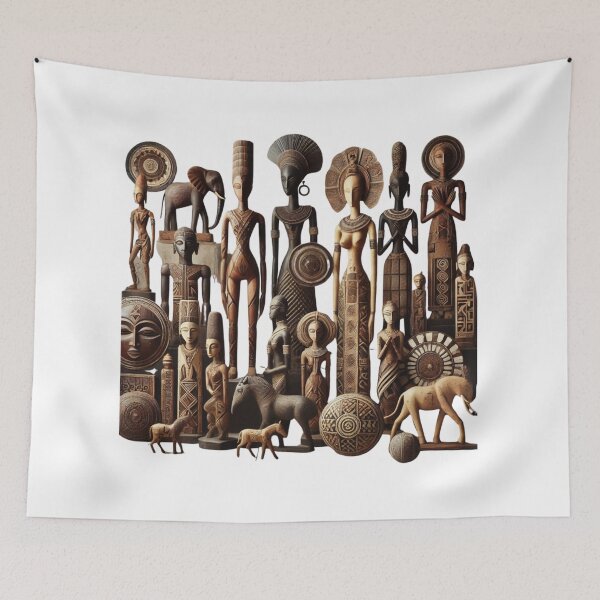 Item preview, Traditional African Art Sculptures – Intricate Wooden Carvings and Cultural Patterns designed and sold by RelaxMusic.