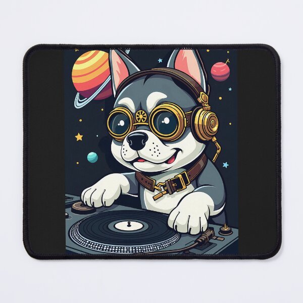 Item preview, Psychedelic Dog DJ in Space: Steampunk-Inspired Music Art designed and sold by VibeTCreations.