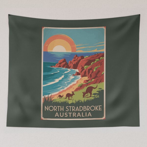 Item preview, North Stradbroke Island Kangaroos Illustration Travel Art Vintage designed and sold by KrisSidDesigns.