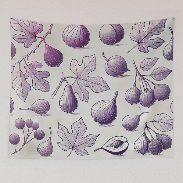 Item preview, Silhouettes of figs and purple plums drawn in thin lines designed and sold by Designer667.