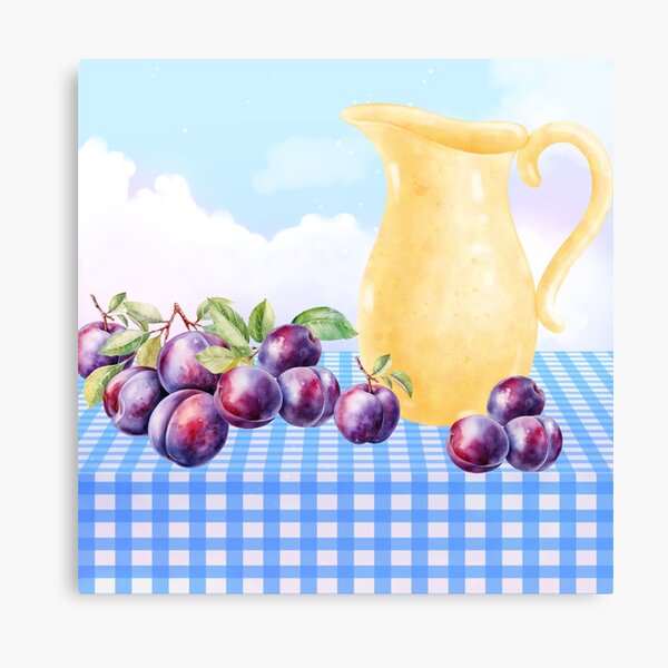 Kitchen Art| kitchen decor| food art| cottagecore| modern farmhouse| cute food| still life| plums Canvas Print