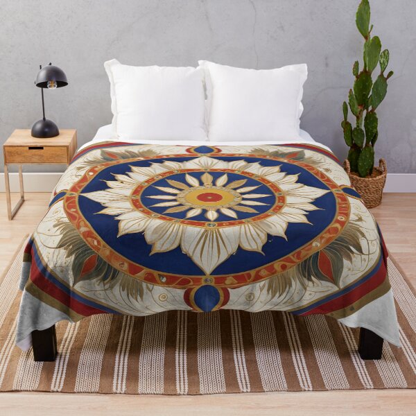 Item preview, Golden Flower Mandala with Blue and Red Tones designed and sold by MandalasShops.