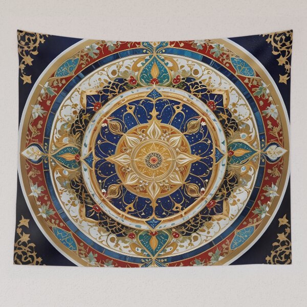Item preview, Golden Star Mandala with Floral and Celestial Motifs designed and sold by MandalasShops.