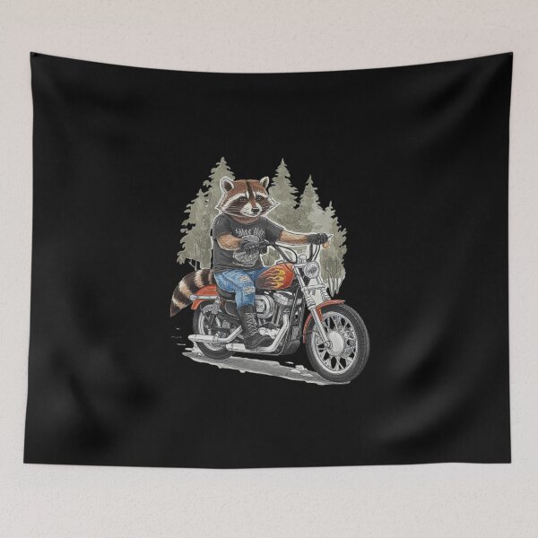 Item preview, Raccoon on a Motorcycle: Cool Biker Design in the Forest designed and sold by love3617.