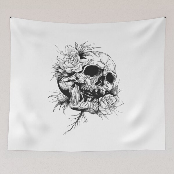 Item preview, Skull with lotus flowers - Decay - White designed and sold by RowenaTmT.