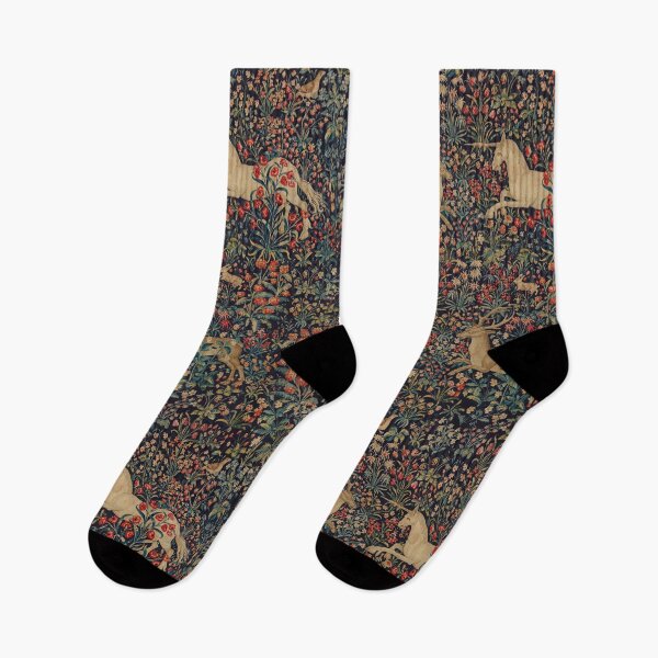 Item preview, Ancient Medieval Unicorn - Midnight Floral Flemish Tapestry designed and sold by Epitome Girl.