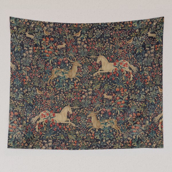 Item preview, Ancient Medieval Unicorn - Midnight Floral Flemish Tapestry designed and sold by Epitome Girl.