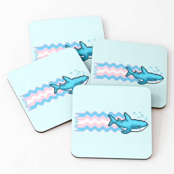 Item preview, Trans Pride Shark With Flag Pixel Art V2 designed and sold by HeatherUnderground.
