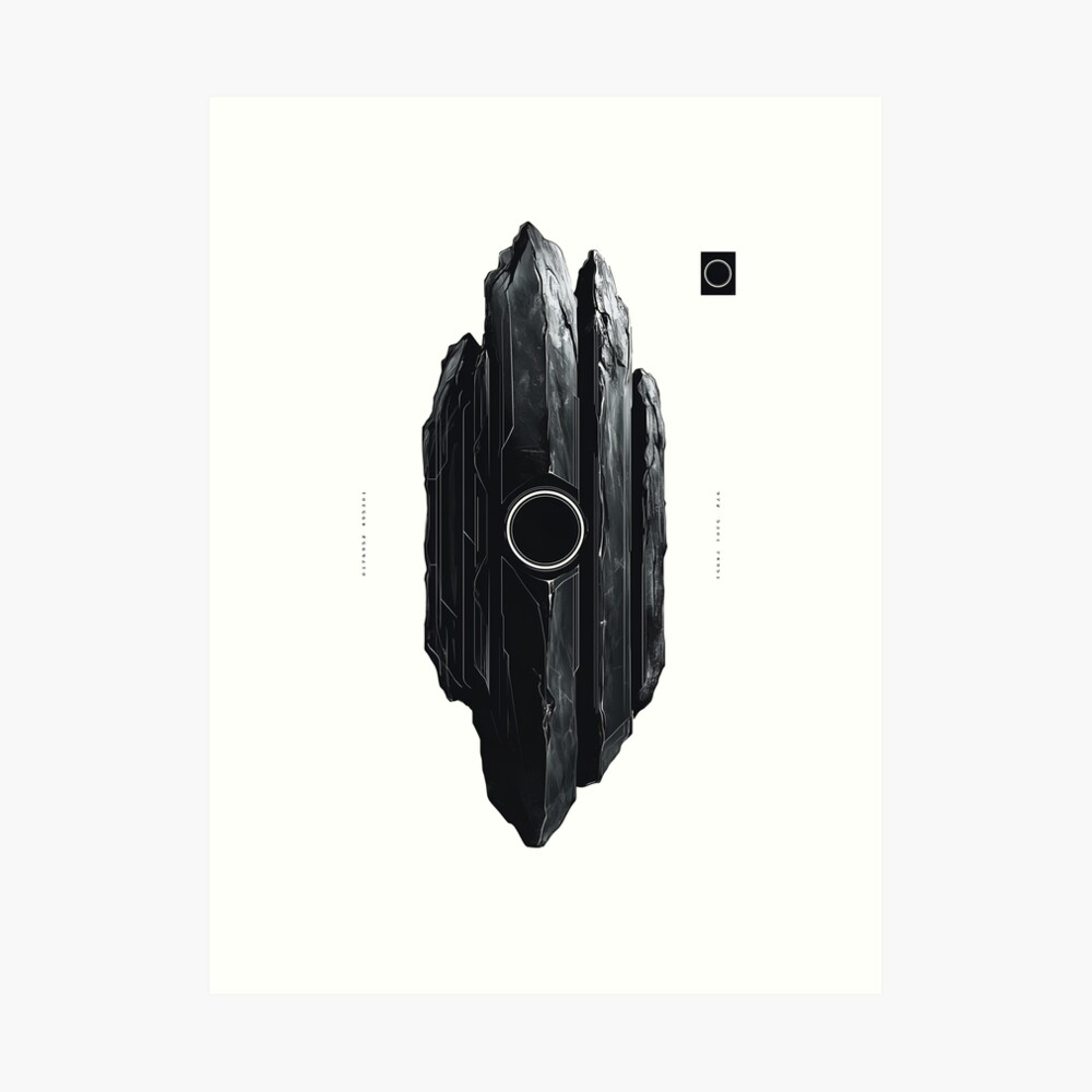 Art Print Futuristic Black Obsidian Monolith - Sci-Fi Minimalist Geometric Crystal