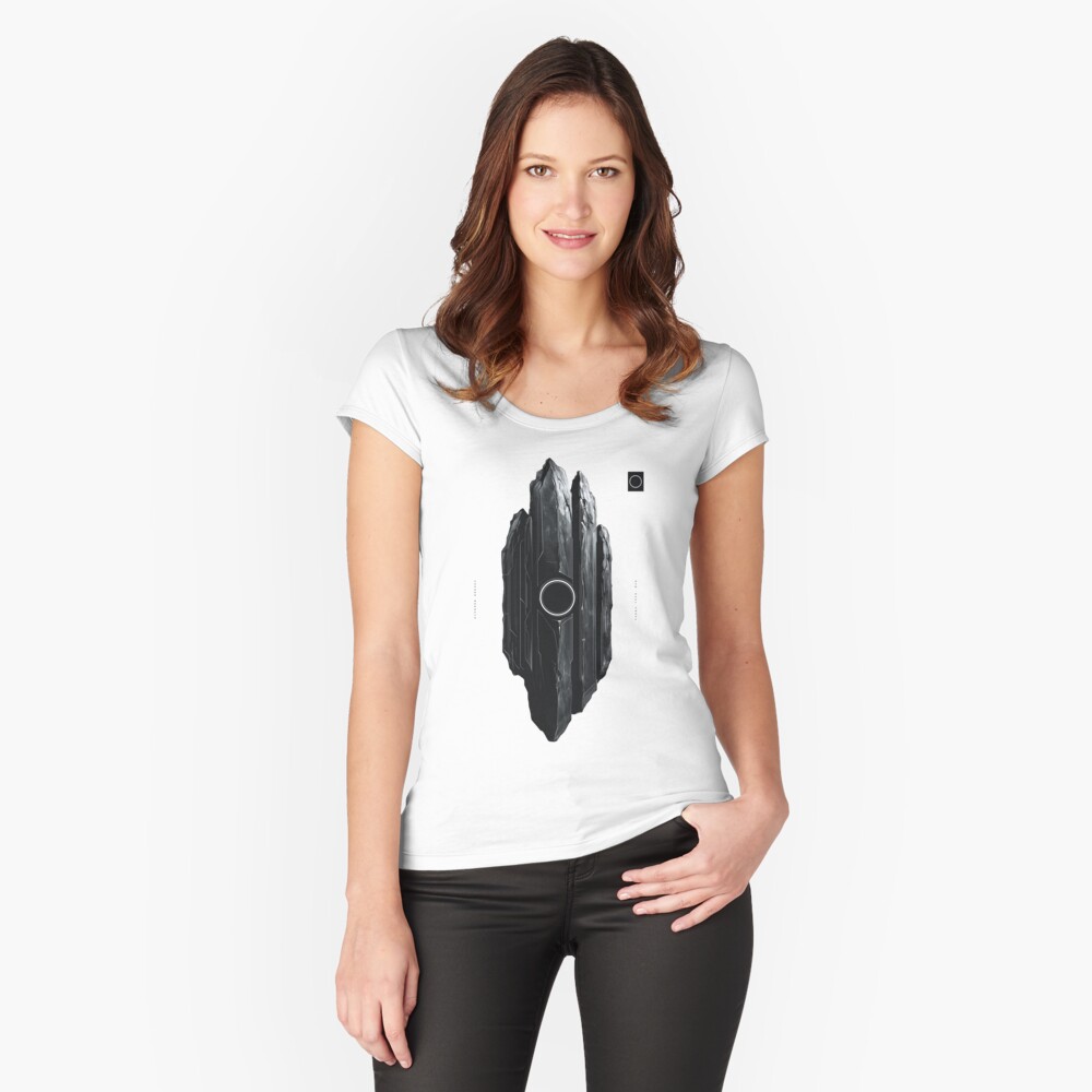 Futuristic Black Obsidian Monolith - Sci-Fi Minimalist Geometric Crystal - Fitted Scoop T-Shirt