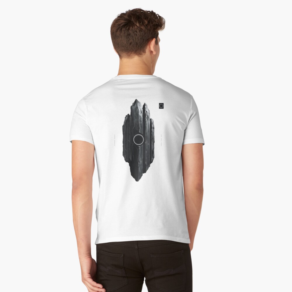 Futuristic Black Obsidian Monolith V-Neck