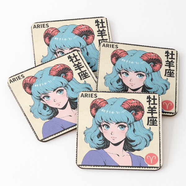 Item preview, Aries Zodiac Sign Green Haired Pretty Anime Girl Vintage Postage Stamp Aesthetic designed and sold by onlyanimevibes.