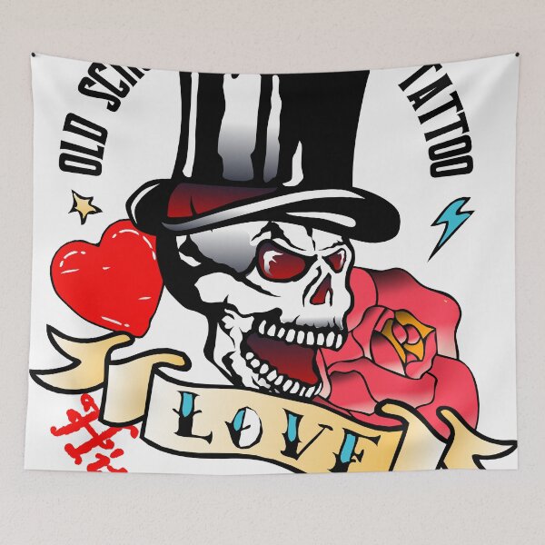 Item preview, hipster skull tattoo old school skull skull hat pink love banner 1308 Z designed and sold by Achille3777.