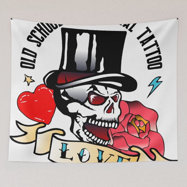 Item preview, hipster skull tattoo old school skull skull hat pink love banner 1308 Z2 designed and sold by Achille3777.