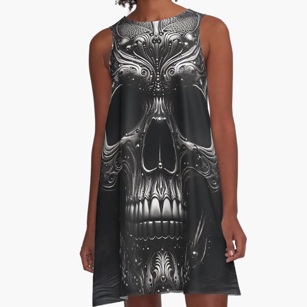 Mystical death feather skull design with intricate details A-Linien Kleid