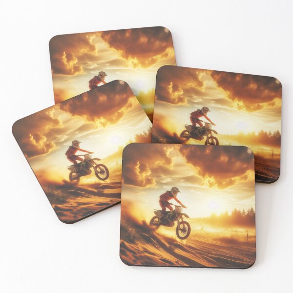 Item preview, A motorcyclist conquers sandy terrain at sunset, dust swirling in golden light designed and sold by homydesign.