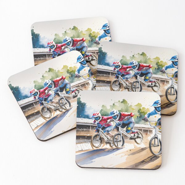 Item preview, BMX racers in action, splashes of color accentuating motion. A dynamic, artistic representation of speed and competition designed and sold by homydesign.