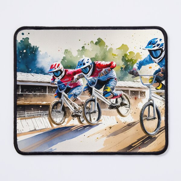 Item preview, BMX racers in action, splashes of color accentuating motion. A dynamic, artistic representation of speed and competition designed and sold by homydesign.