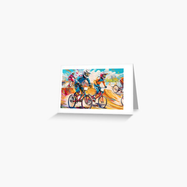 Item preview, Two BMX bikers perform aerial tricks against a vibrant, artistic mountainous backdrop designed and sold by homydesign.