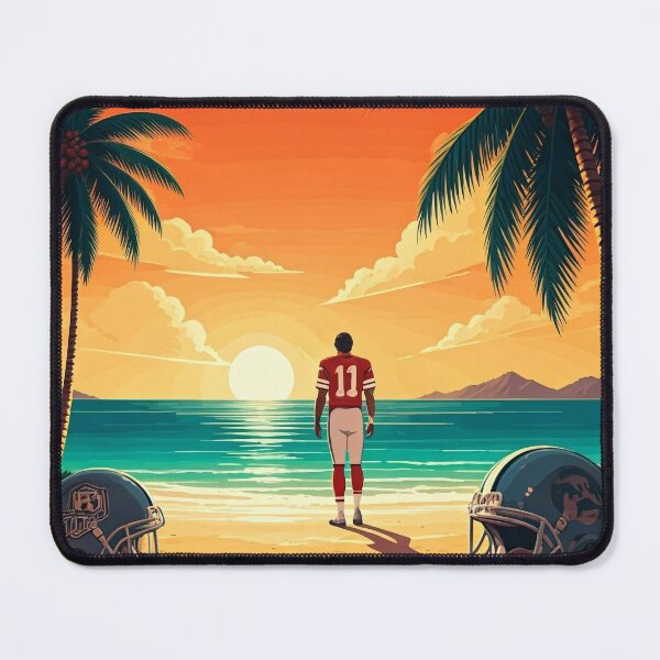 Item preview, Football Sunset Art: Coastal Landscape with Player and Helmets designed and sold by ashrafzain.
