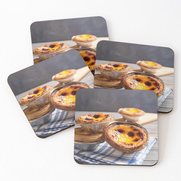 Item preview, Custard tarts on a checkered cloth, wooden backdrop designed and sold by homydesign.