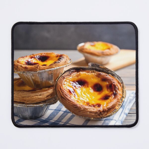 Item preview, Custard tarts on a checkered cloth, wooden backdrop designed and sold by homydesign.