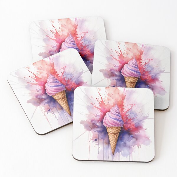 Item preview, A vibrant ice cream cone with a purple swirl is surrounded by an explosive splash of colorful watercolors designed and sold by homydesign.