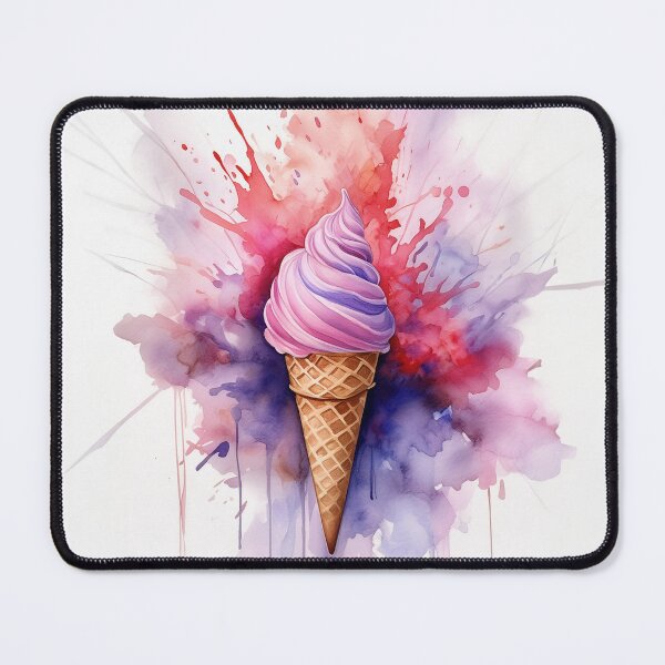 Item preview, A vibrant ice cream cone with a purple swirl is surrounded by an explosive splash of colorful watercolors designed and sold by homydesign.