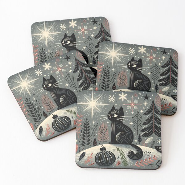 Item preview, Winter Black Cat, whimsical style designed and sold by Magic-wall-art.