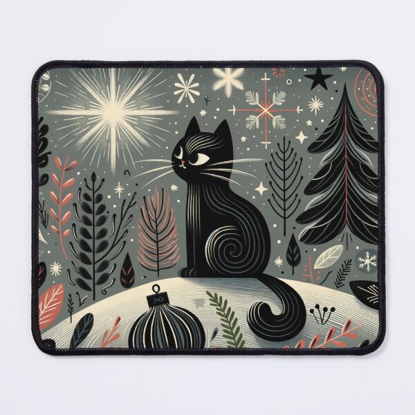 Item preview, Winter Black Cat, whimsical style designed and sold by Magic-wall-art.