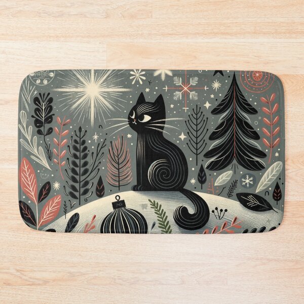 Item preview, Winter Black Cat, whimsical style designed and sold by Magic-wall-art.