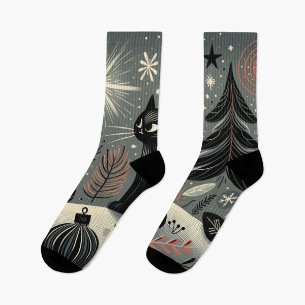 Item preview, Winter Black Cat, whimsical style designed and sold by Magic-wall-art.
