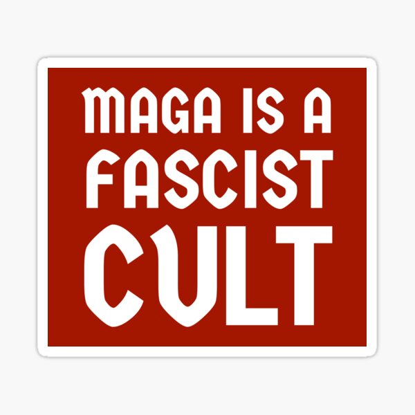 Vista previa del artículo con la obra «MAGA es una secta fascista », diseñado y vendido por Rachel the Artist .