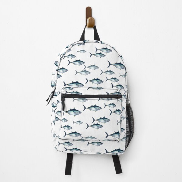 Item preview, Bluefin Tuna Half-drop seamless repeat Clean White designed and sold by Melissa MacMichael Art + Design.