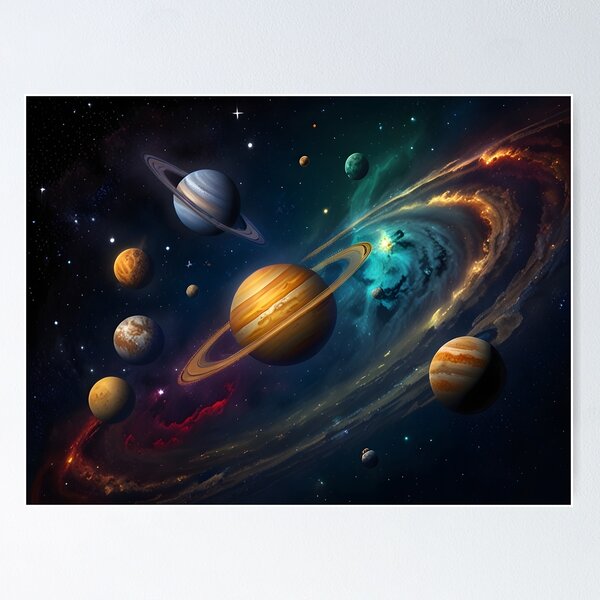 Item preview, Planets of the solar system aligned in a colorful, artistic pattern designed and sold by johndesignwaves.