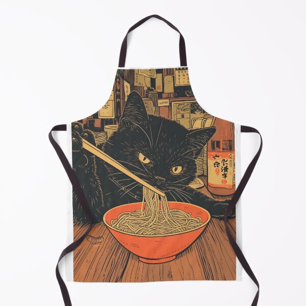 Item preview, Fifties Mid Century Black Cat Eating Noodle Soup With Chopsticks designed and sold by scooterbaby.