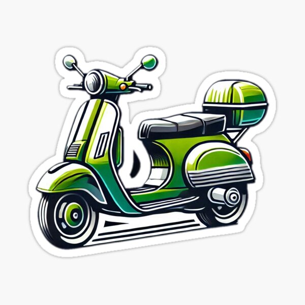 Scooter in silver and green Sticker