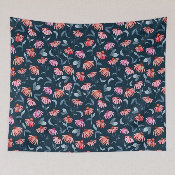 Item preview, Watercolor Coneflowers on Dark Navy Background designed and sold by Elisabeth Coelfen.