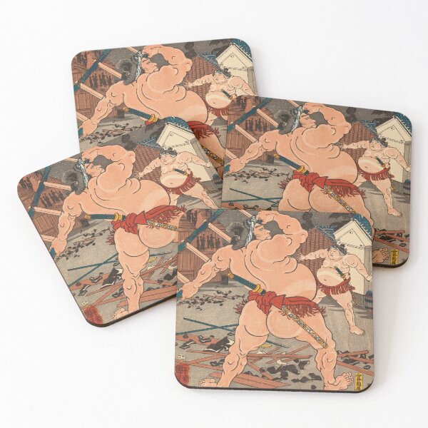 Item preview, Sumo Wrestlers Fighting - Antique Japanese Ukiyo-e Woodblock Print designed and sold by VintageSpaceArt.