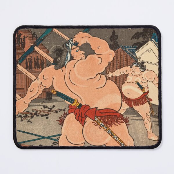 Item preview, Sumo Wrestlers Fighting - Antique Japanese Ukiyo-e Woodblock Print designed and sold by VintageSpaceArt.