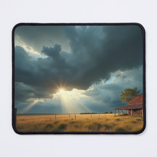 Item preview, Rural farmhouse nestled amidst an expansive landscape, dominated by a dramatic sky filled storm clouds designed and sold by Giuseppe Cammino.