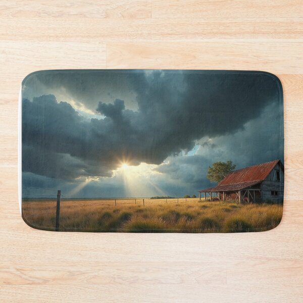 Item preview, Rural farmhouse nestled amidst an expansive landscape, dominated by a dramatic sky filled storm clouds designed and sold by Giuseppe Cammino.
