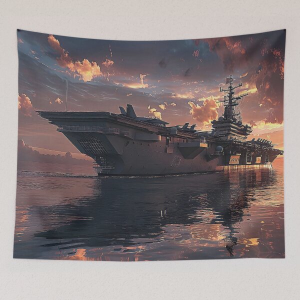 Item preview, Majestic Military Aircraft Carrier Basking in Vibrant Sunset designed and sold by CheerForGoods.