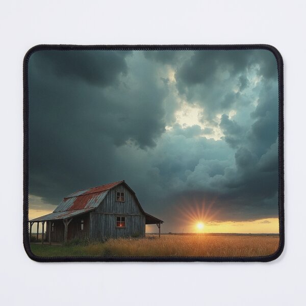 Item preview, Rural farmhouse nestled amidst an expansive landscape, dominated by a dramatic sky filled storm clouds designed and sold by Giuseppe Cammino.
