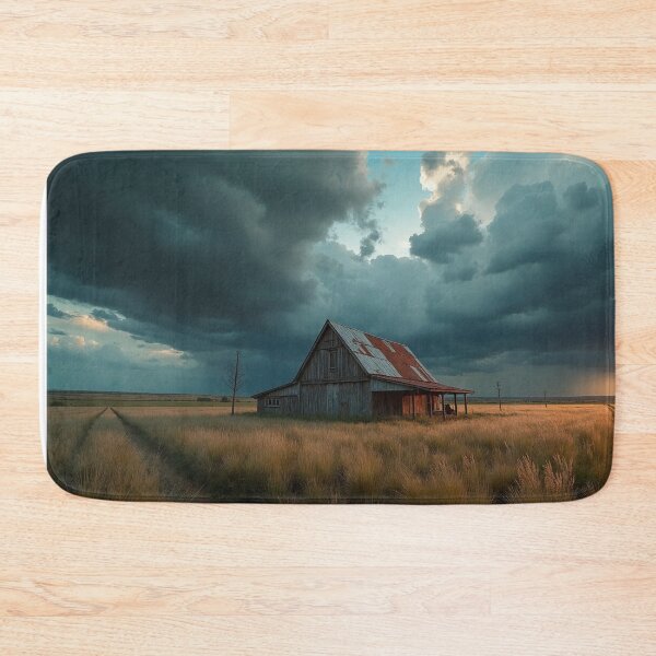 Item preview, Rural farmhouse nestled amidst an expansive landscape, dominated by a dramatic sky filled storm clouds designed and sold by Giuseppe Cammino.