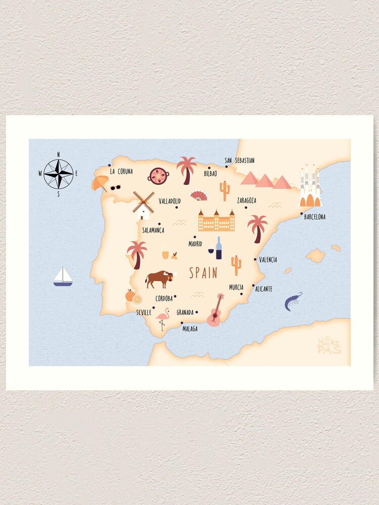 Thumbnail 1 of 3, Art Print, Illustrated map of Spain designed and sold by ymkesinfogr.