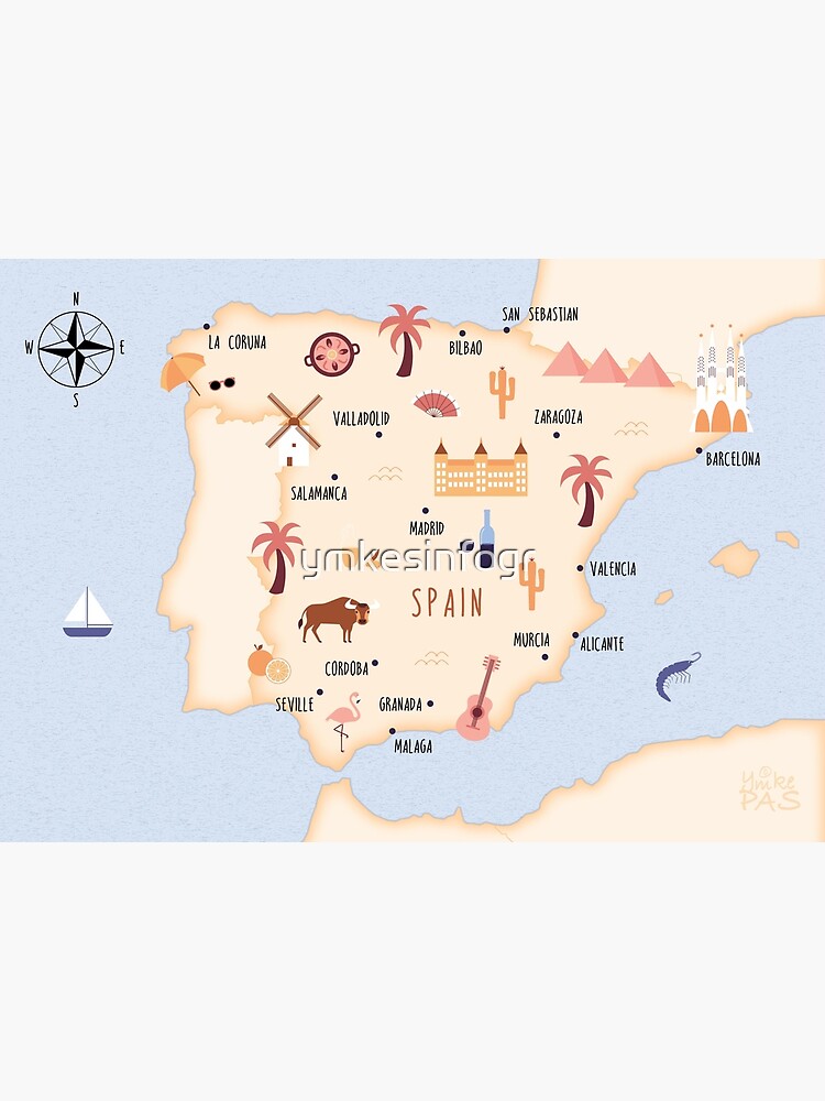 Thumbnail 3 of 3, Art Print, Illustrated map of Spain designed and sold by ymkesinfogr.